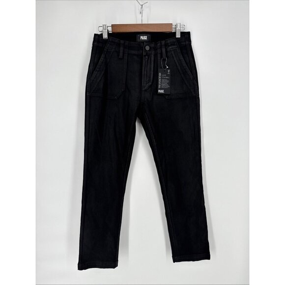 PAIGE Mayslie Straight Ankle Pants Jeans Womens Size 27 Black Fog Luxe Coated - Picture 3 of 10